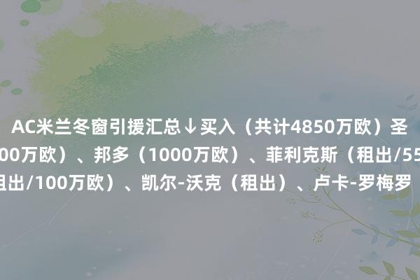 AC米兰冬窗引援汇总↓买入（共计4850万欧）圣地亚哥-希门尼斯（3200万欧）、邦多（1000万欧）、菲利克斯（租出/550万欧）、索蒂尔（租出/100万欧）、凯尔-沃克（租出）、卢卡-罗梅罗（租出