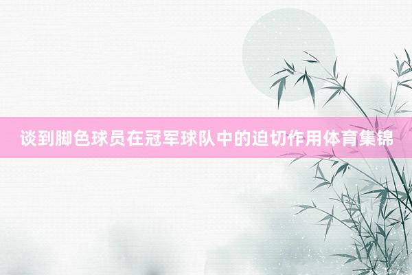 谈到脚色球员在冠军球队中的迫切作用体育集锦